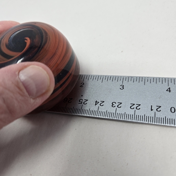 Paperweight Orange & Black Swirls Art Blown Glass Small Marble Like Look - Picture 7 of 7